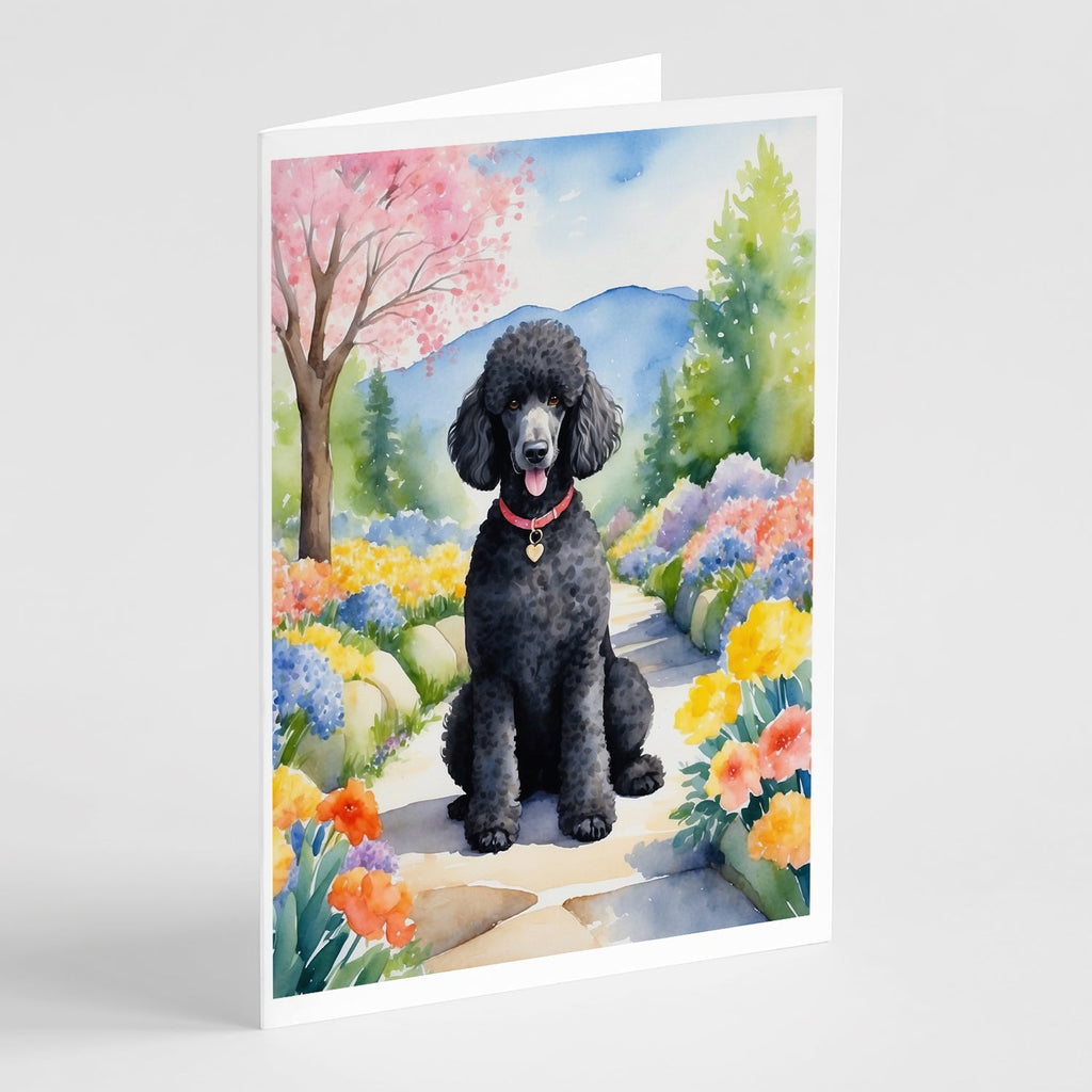 Black Poodle Spring Path Greeting Cards Pack of 8 Blank Cards with Envelopes Whimsical A7 Size 5x7