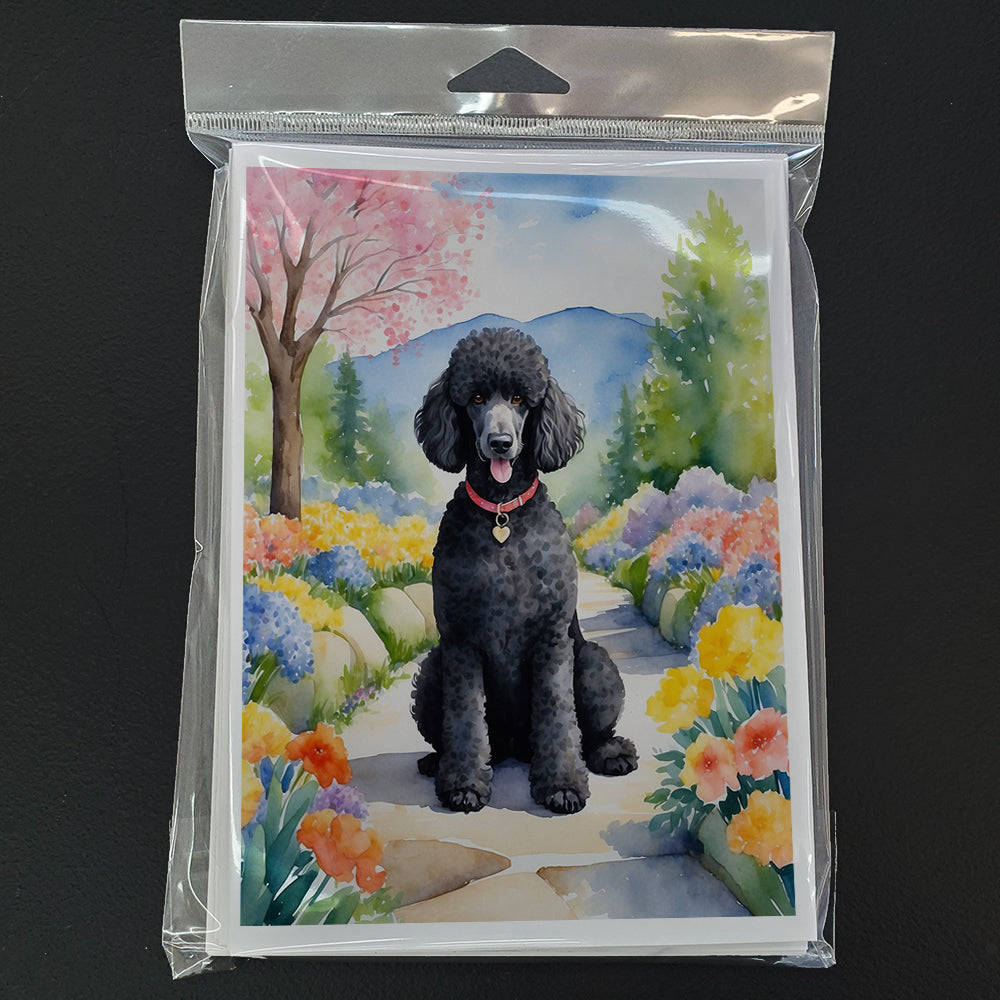 Black Poodle Spring Path Greeting Cards Pack of 8 Blank Cards with Envelopes Whimsical A7 Size 5x7