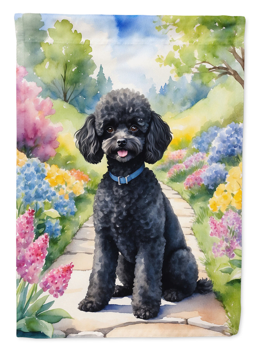 Black Poodle Spring Path House Flag 28x40 Porch Sleeve Pole Decorative Outside Yard Banner Artwork Wall Hanging, Polyester