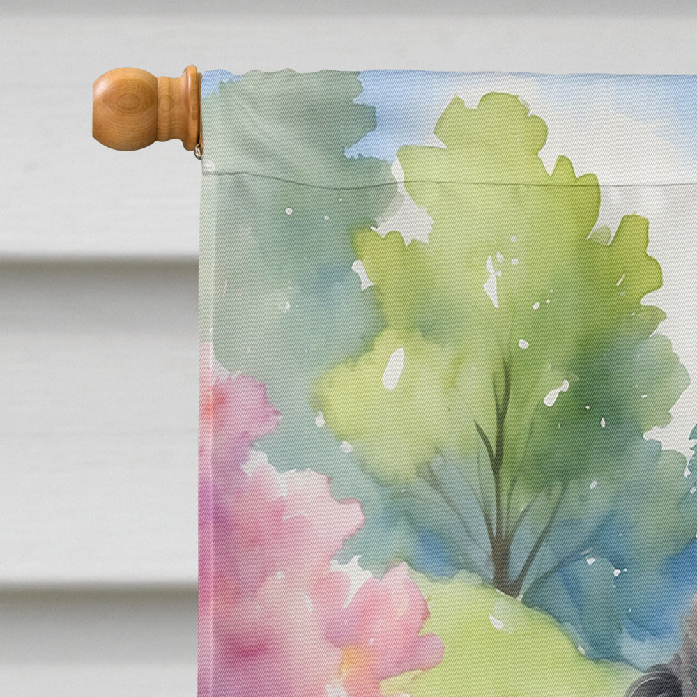 Black Poodle Spring Path House Flag 28x40 Porch Sleeve Pole Decorative Outside Yard Banner Artwork Wall Hanging, Polyester