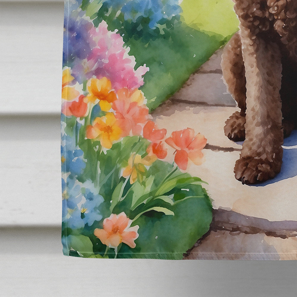 Chocolate Poodle Spring Path House Flag 28x40 Porch Sleeve Pole Decorative Outside Yard Banner Artwork Wall Hanging, Polyester