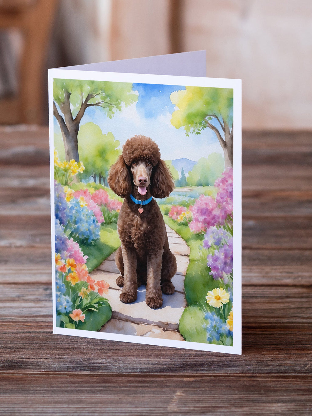 Chocolate Poodle Spring Path Greeting Cards Pack of 8 Blank Cards with Envelopes Whimsical A7 Size 5x7