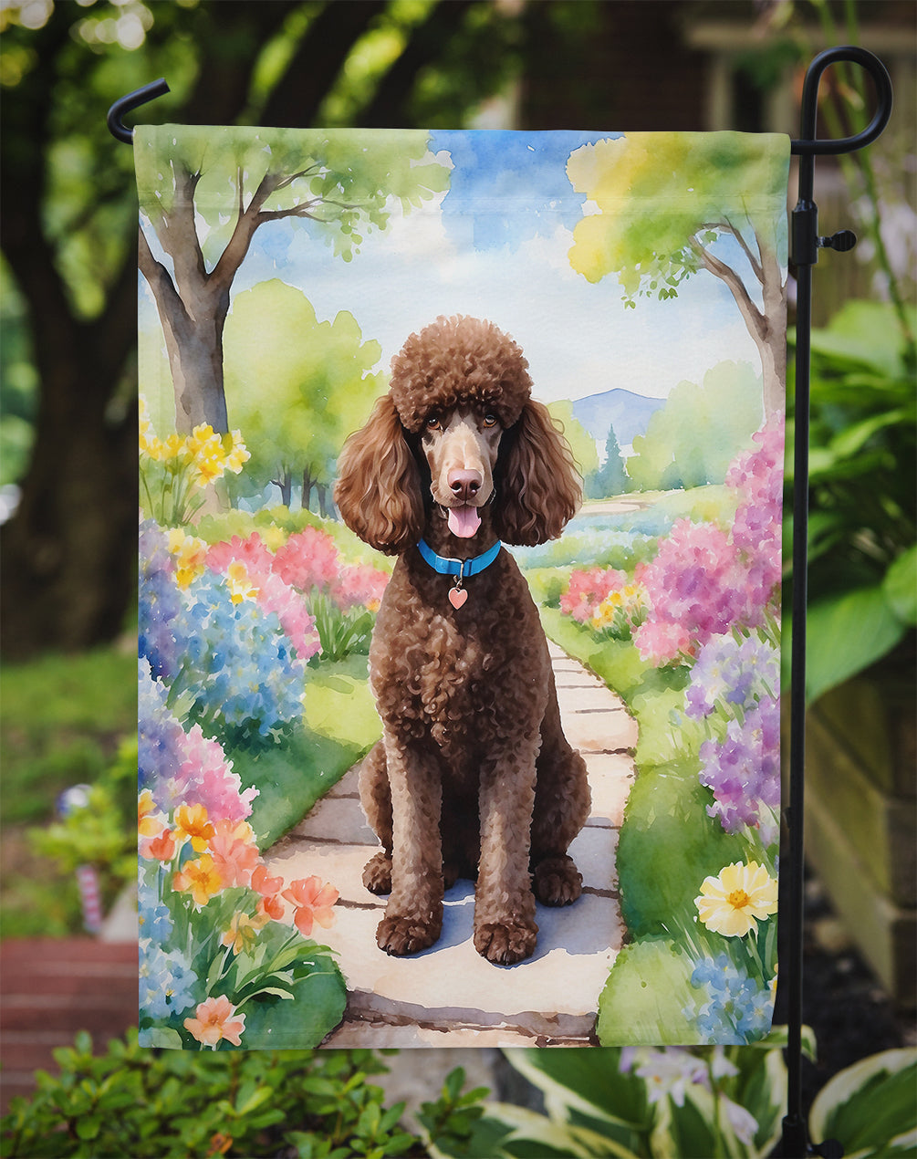 Chocolate Poodle Spring Path Garden Flag Mailbox Decorative Yard Banner Outside Patio Artwork for Flower Beds, Garden Size, Multicolor