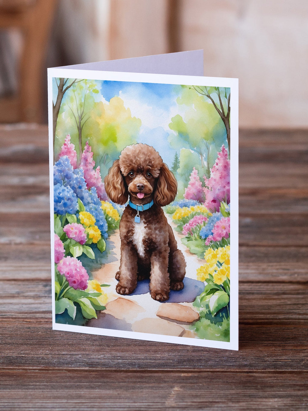 Chocolate Poodle Spring Path Greeting Cards Pack of 8 Blank Cards with Envelopes Whimsical A7 Size 5x7