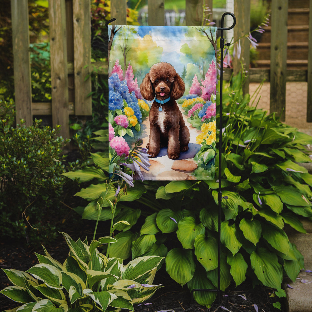 Chocolate Poodle Spring Path Garden Flag Mailbox Decorative Yard Banner Outside Patio Artwork for Flower Beds, Garden Size, Multicolor
