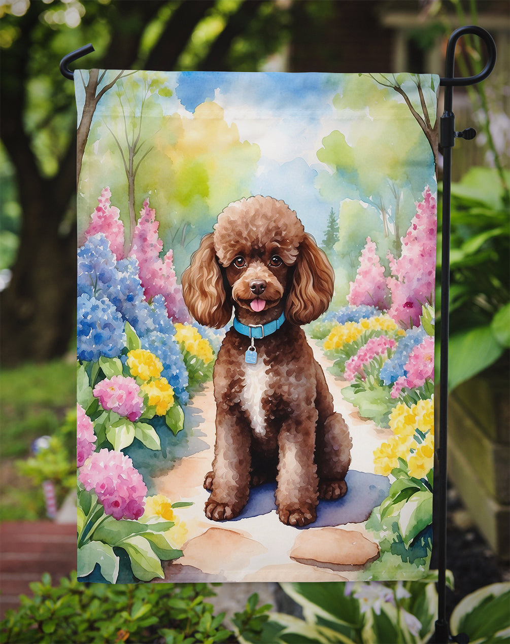 Chocolate Poodle Spring Path Garden Flag Mailbox Decorative Yard Banner Outside Patio Artwork for Flower Beds, Garden Size, Multicolor