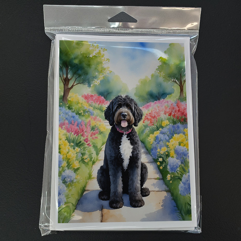 Portuguese Water Dog Spring Path Greeting Cards Pack of 8 Blank Cards with Envelopes Whimsical A7 Size 5x7