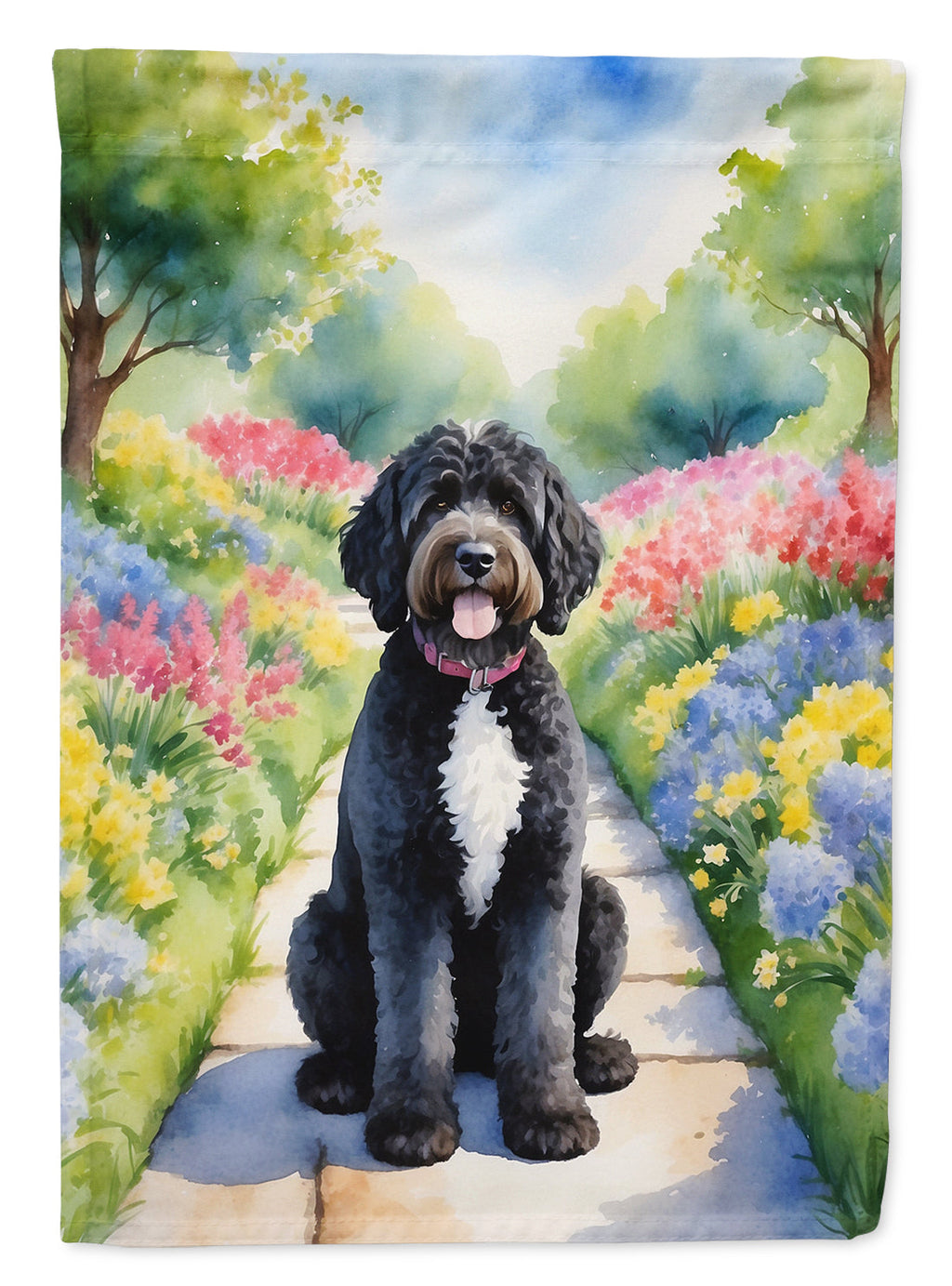 Portuguese Water Dog Spring Path Garden Flag Mailbox Decorative Yard Banner Outside Patio Artwork for Flower Beds, Garden Size, Multicolor