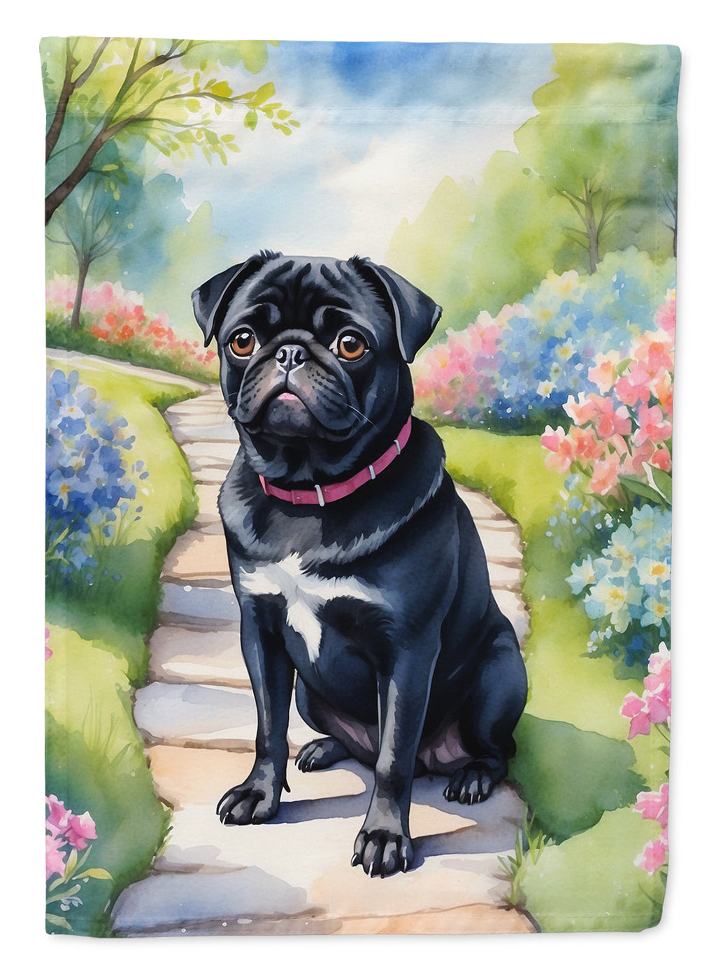 Black Pug Spring Path Garden Flag Mailbox Decorative Yard Banner Outside Patio Artwork for Flower Beds, Garden Size, Multicolor