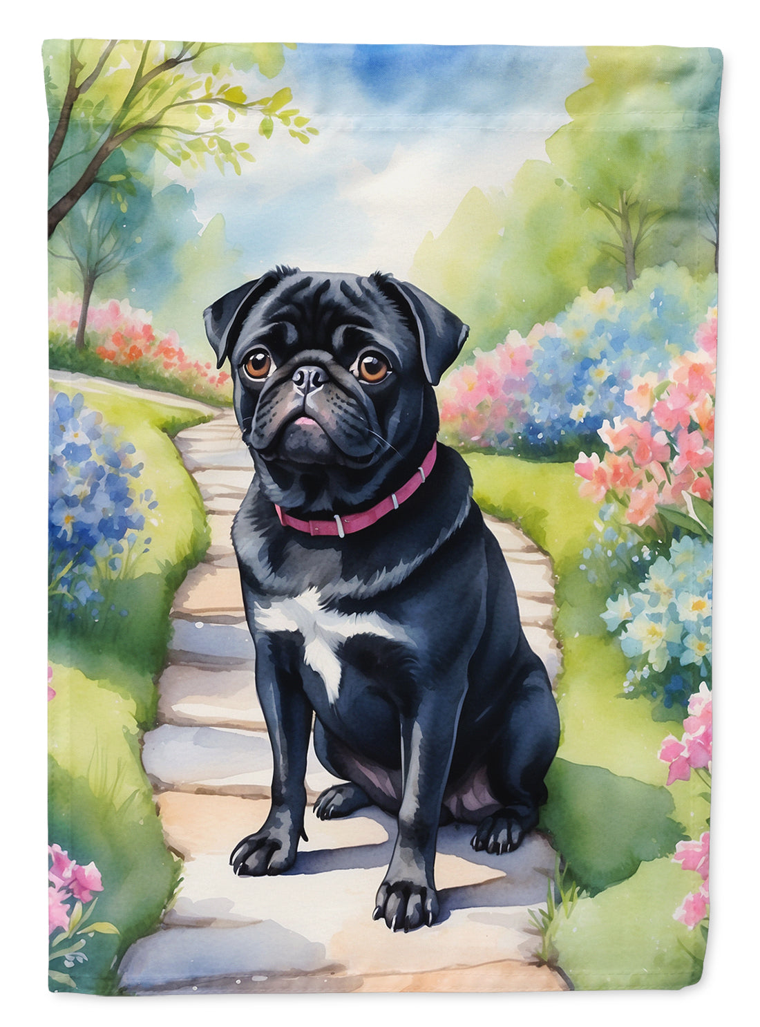 Black Pug Spring Path Garden Flag Mailbox Decorative Yard Banner Outside Patio Artwork for Flower Beds, Garden Size, Multicolor