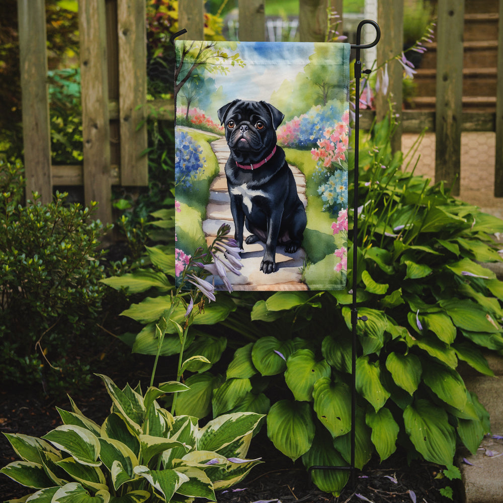 Black Pug Spring Path Garden Flag Mailbox Decorative Yard Banner Outside Patio Artwork for Flower Beds, Garden Size, Multicolor