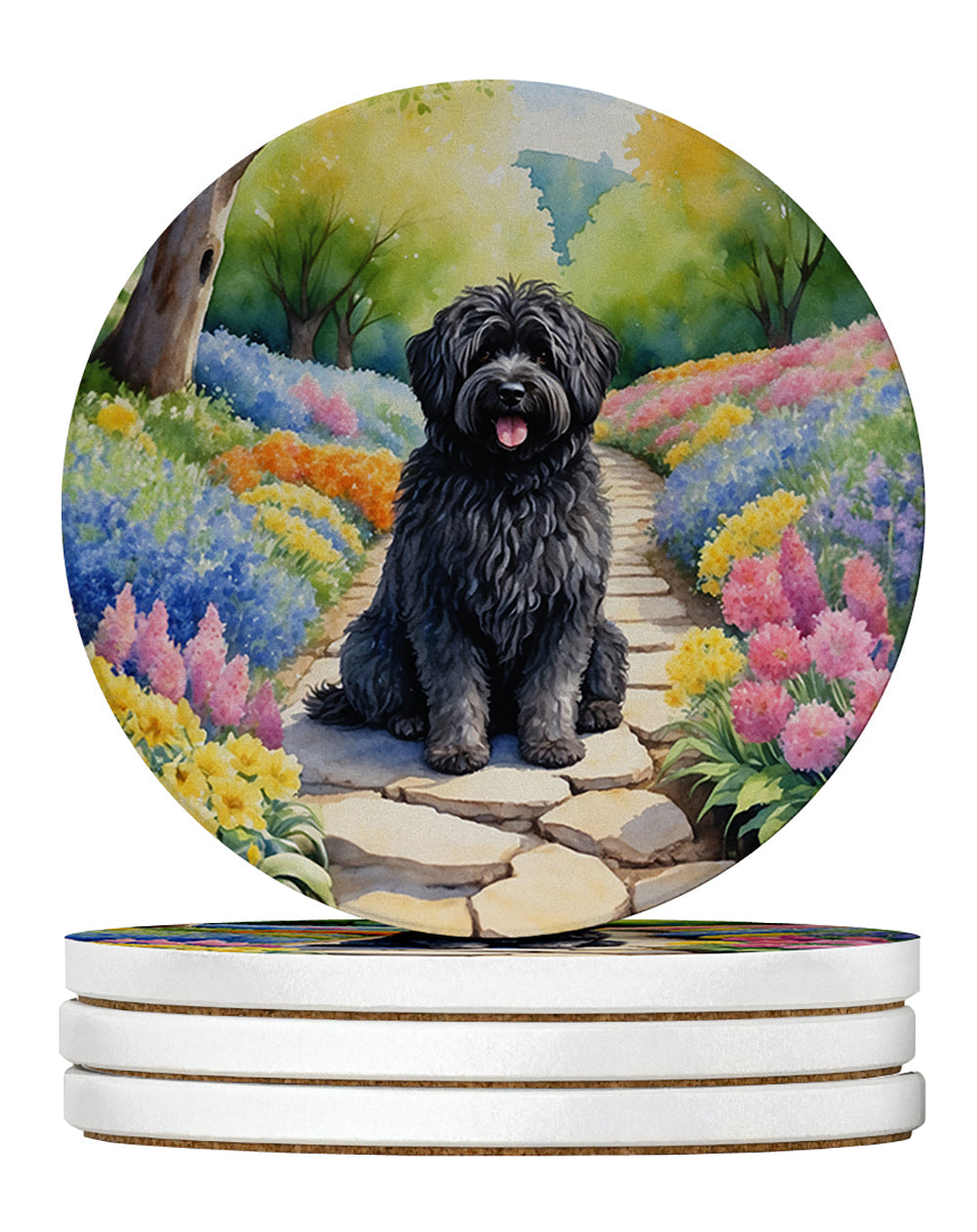 Puli Spring Path Large Sandstone Coasters Pack of 4 Absorbent Round Coasters Decor Gifts for Men or Women, 4 in, Multicolor