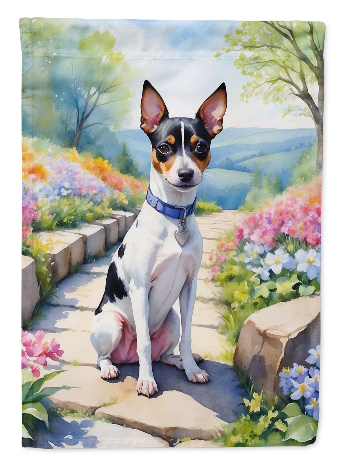 Rat Terrier Spring Path House Flag 28x40 Porch Sleeve Pole Decorative Outside Yard Banner Artwork Wall Hanging, Polyester