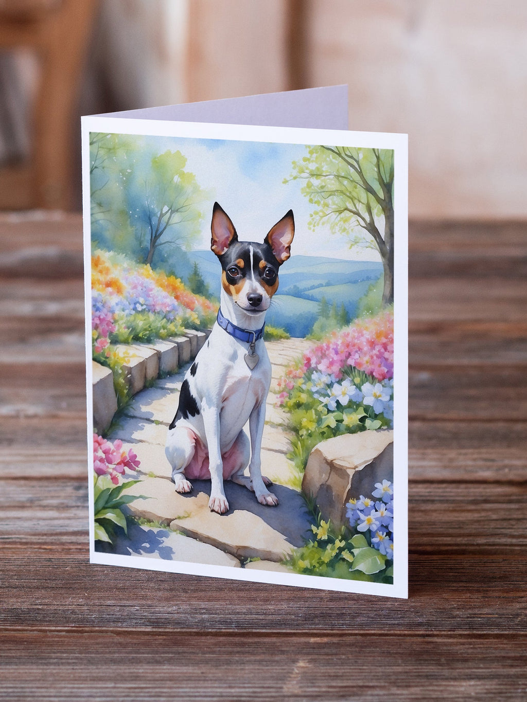 Rat Terrier Spring Path Greeting Cards Pack of 8 Blank Cards with Envelopes Whimsical A7 Size 5x7
