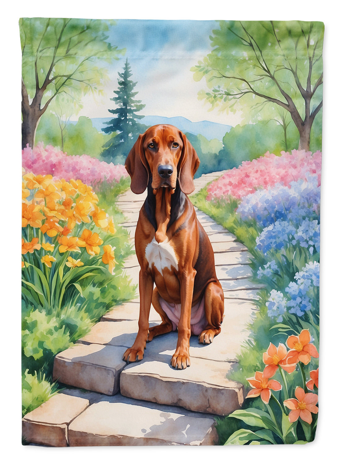 Redbone Coonhound Spring Path Garden Flag Mailbox Decorative Yard Banner Outside Patio Artwork for Flower Beds, Garden Size, Multicolor