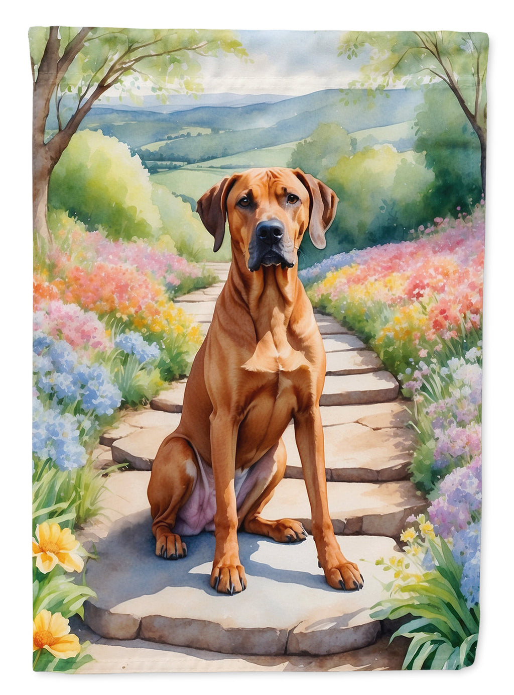 Rhodesian Ridgeback Spring Path House Flag 28x40 Porch Sleeve Pole Decorative Outside Yard Banner Artwork Wall Hanging, Polyester