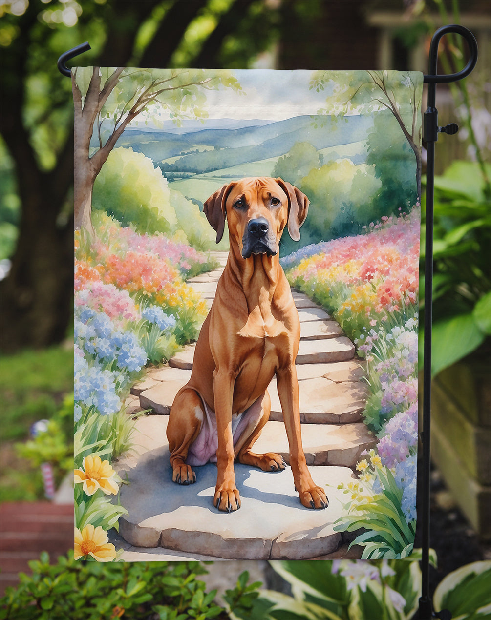 Rhodesian Ridgeback Spring Path Garden Flag Mailbox Decorative Yard Banner Outside Patio Artwork for Flower Beds, Garden Size, Multicolor