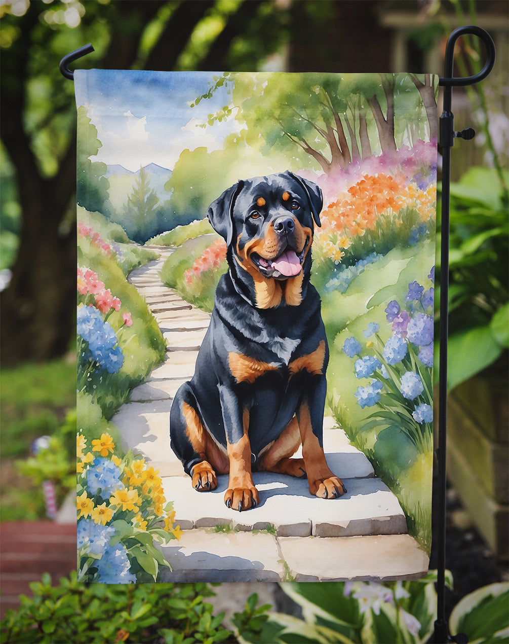 Rottweiler Spring Path Garden Flag Mailbox Decorative Yard Banner Outside Patio Artwork for Flower Beds, Garden Size, Multicolor