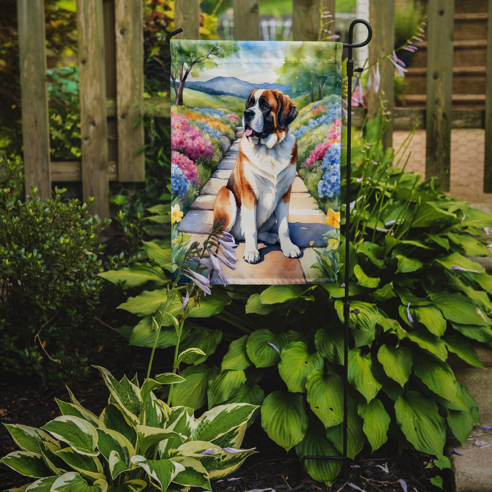 Saint Bernard Spring Path Garden Flag Mailbox Decorative Yard Banner Outside Patio Artwork for Flower Beds, Garden Size, Multicolor