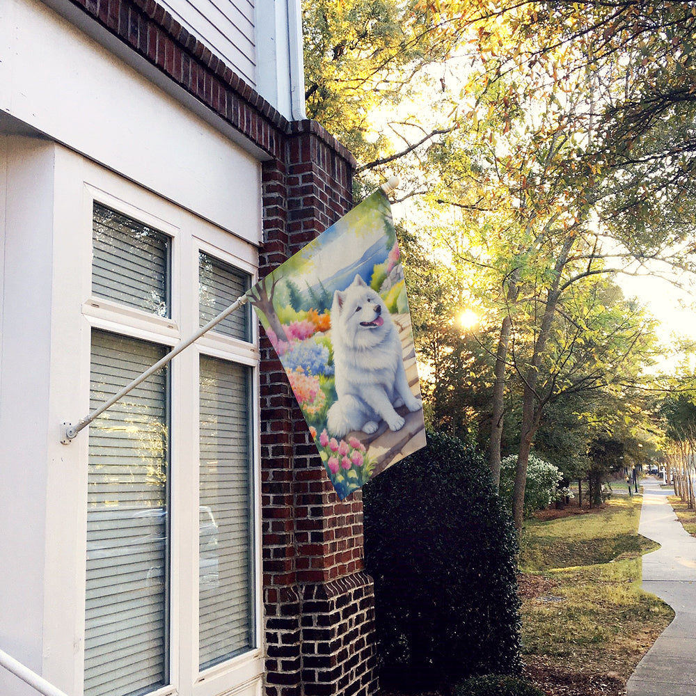 Samoyed Spring Path House Flag 28x40 Porch Sleeve Pole Decorative Outside Yard Banner Artwork Wall Hanging, Polyester