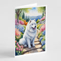 Samoyed Spring Path Greeting Cards Pack of 8 Blank Cards with Envelopes Whimsical A7 Size 5x7