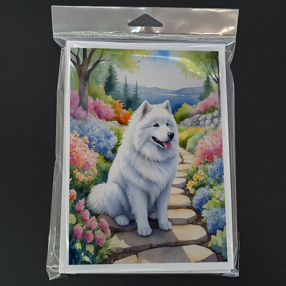 Samoyed Spring Path Greeting Cards Pack of 8 Blank Cards with Envelopes Whimsical A7 Size 5x7
