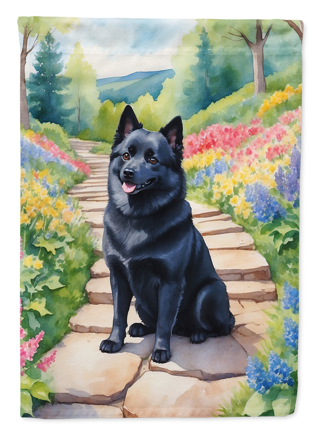Schipperke Spring Path Garden Flag Mailbox Decorative Yard Banner Outside Patio Artwork for Flower Beds, Garden Size, Multicolor