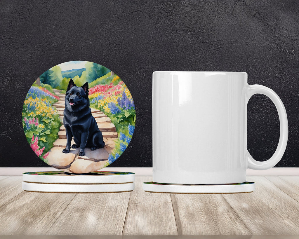 Schipperke Spring Path Large Sandstone Coasters Pack of 4 Absorbent Round Coasters Decor Gifts for Men or Women, 4 in, Multicolor