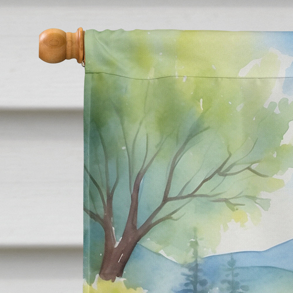 Schnauzer Spring Path House Flag 28x40 Porch Sleeve Pole Decorative Outside Yard Banner Artwork Wall Hanging, Polyester