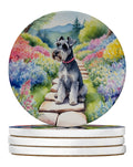 Schnauzer Spring Path Large Sandstone Coasters Pack of 4 Absorbent Round Coasters Decor Gifts for Men or Women, 4 in, Multicolor