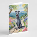 Scottish Deerhound Spring Path Greeting Cards Pack of 8 Blank Cards with Envelopes Whimsical A7 Size 5x7