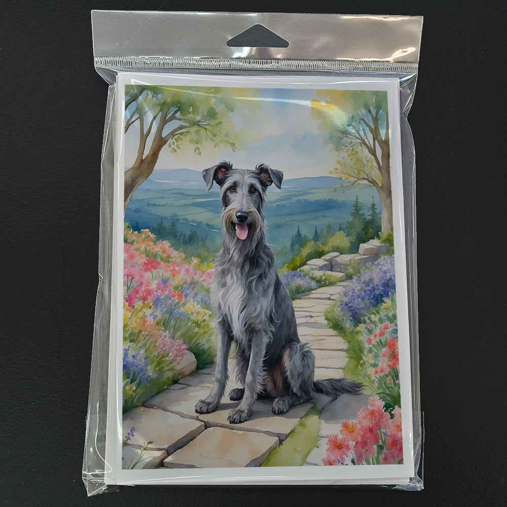 Scottish Deerhound Spring Path Greeting Cards Pack of 8 Blank Cards with Envelopes Whimsical A7 Size 5x7