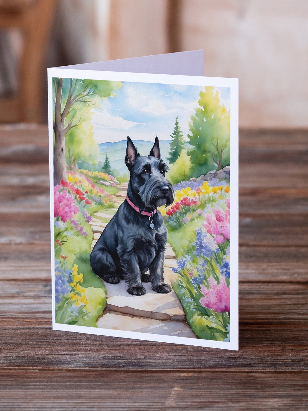 Scottish Terrier Spring Path Greeting Cards Pack of 8 Blank Cards with Envelopes Whimsical A7 Size 5x7