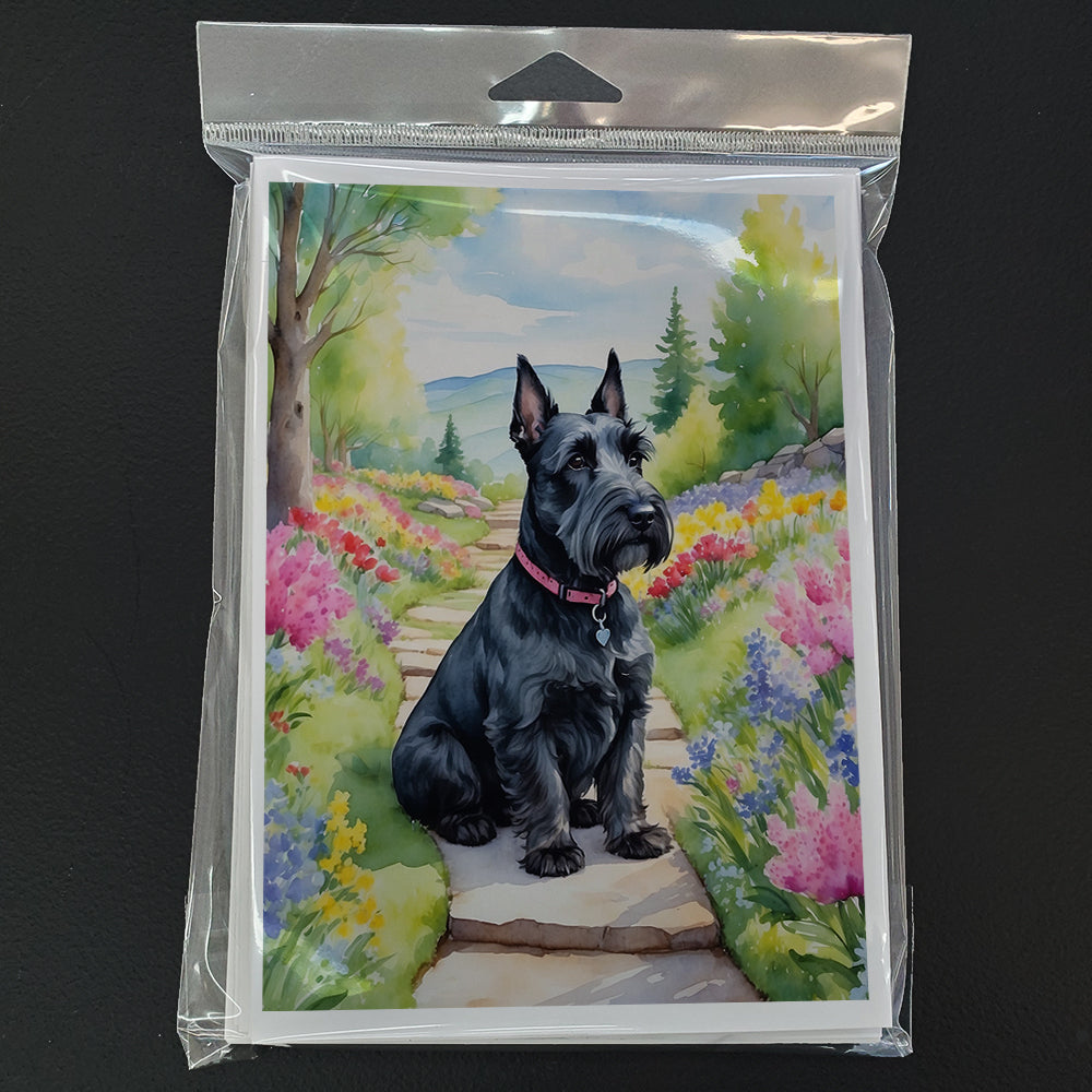 Scottish Terrier Spring Path Greeting Cards Pack of 8 Blank Cards with Envelopes Whimsical A7 Size 5x7