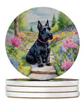 Scottish Terrier Spring Path Large Sandstone Coasters Pack of 4 Absorbent Round Coasters Decor Gifts for Men or Women, 4 in, Multicolor