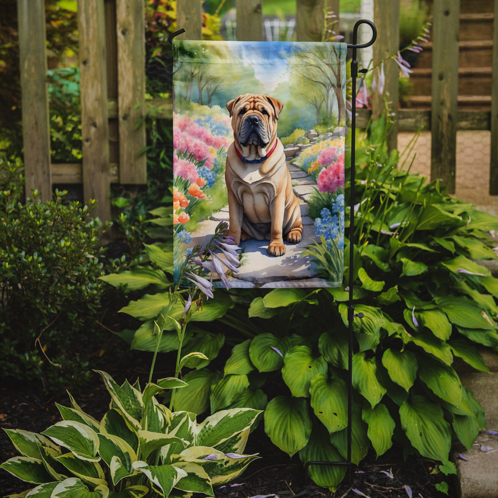 Shar Pei Spring Path Garden Flag Mailbox Decorative Yard Banner Outside Patio Artwork for Flower Beds, Garden Size, Multicolor