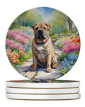 Shar Pei Spring Path Large Sandstone Coasters Pack of 4 Absorbent Round Coasters Decor Gifts for Men or Women, 4 in, Multicolor