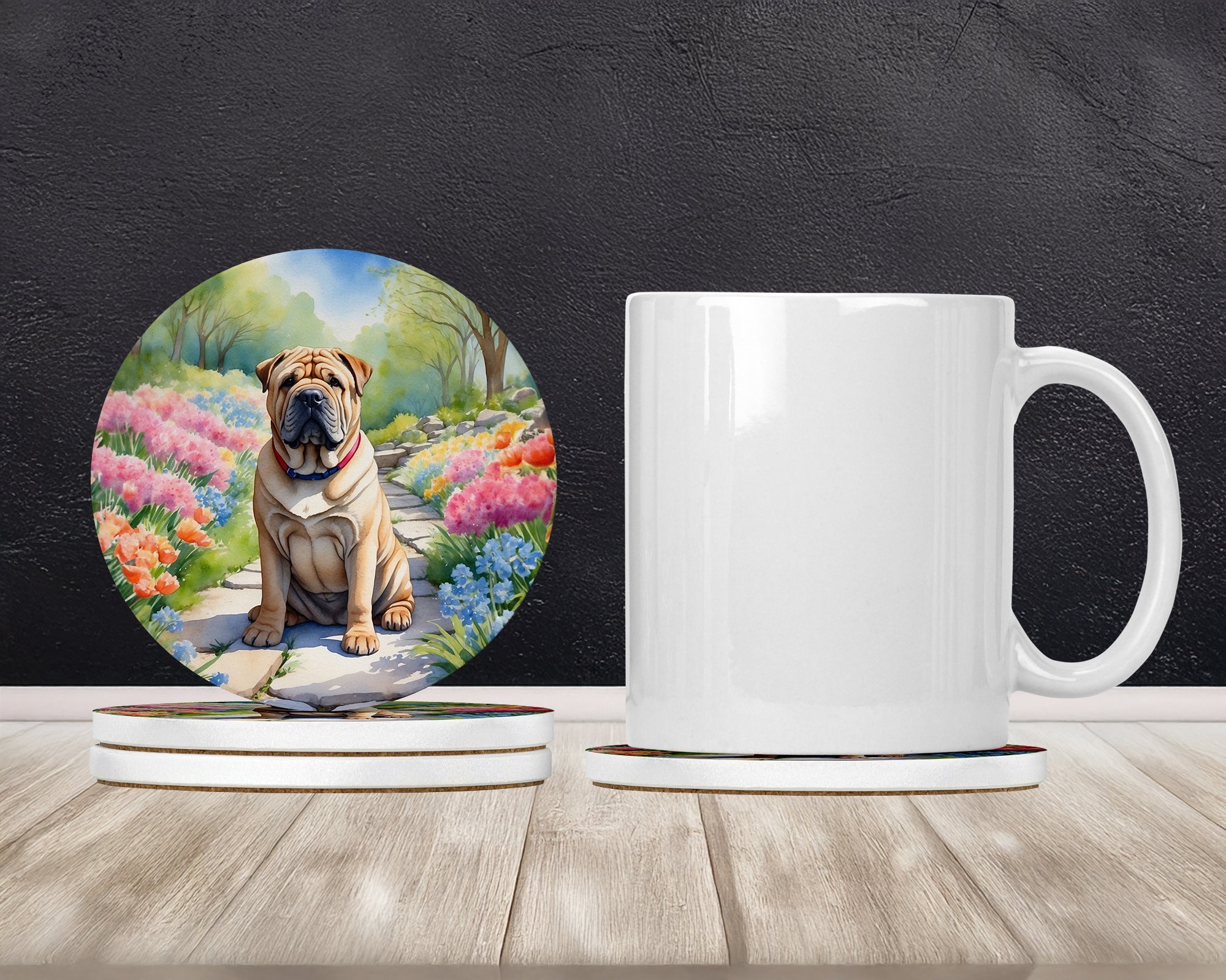 Shar Pei Spring Path Large Sandstone Coasters Pack of 4 Absorbent Round Coasters Decor Gifts for Men or Women, 4 in, Multicolor
