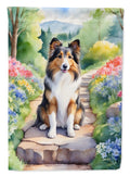 Sheltie Spring Path House Flag 28x40 Porch Sleeve Pole Decorative Outside Yard Banner Artwork Wall Hanging, Polyester