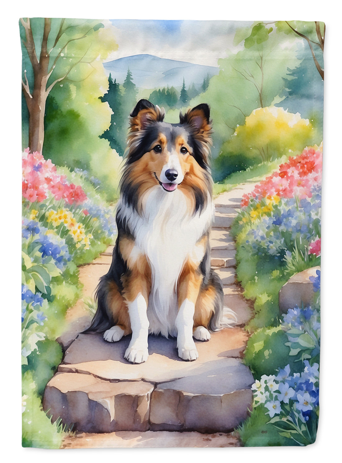 Sheltie Spring Path Garden Flag Mailbox Decorative Yard Banner Outside Patio Artwork for Flower Beds, Garden Size, Multicolor