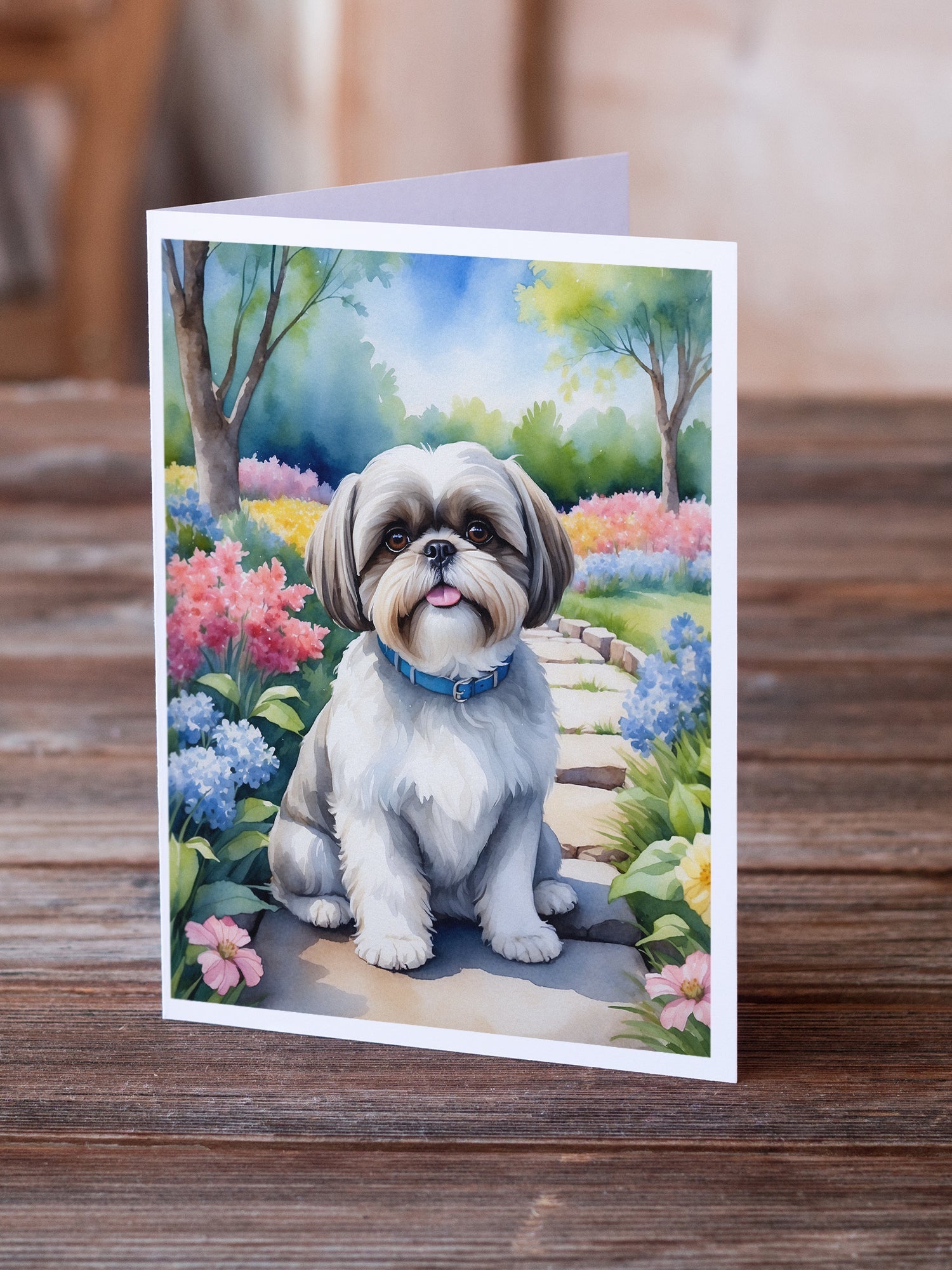 Shih Tzu Spring Path Greeting Cards Pack of 8 Blank Cards with Envelopes Whimsical A7 Size 5x7