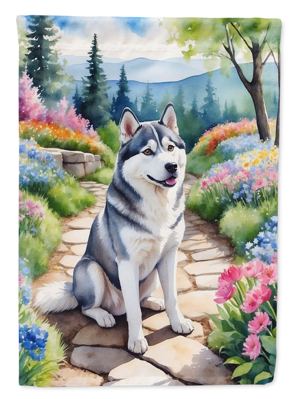 Siberian Husky Spring Path Garden Flag Mailbox Decorative Yard Banner Outside Patio Artwork for Flower Beds, Garden Size, Multicolor