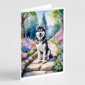 Siberian Husky Spring Path Greeting Cards Pack of 8 Blank Cards with Envelopes Whimsical A7 Size 5x7
