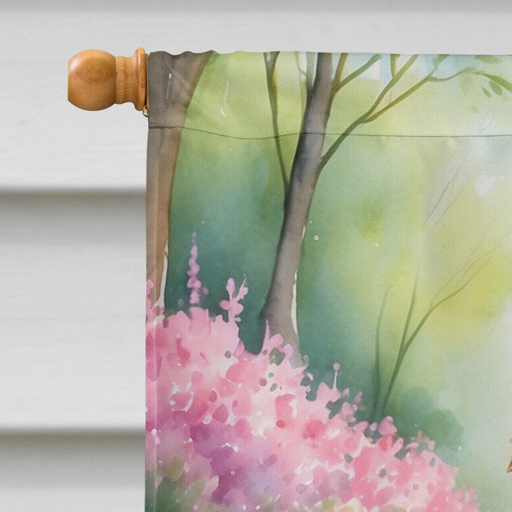Silky Terrier Spring Path House Flag 28x40 Porch Sleeve Pole Decorative Outside Yard Banner Artwork Wall Hanging, Polyester