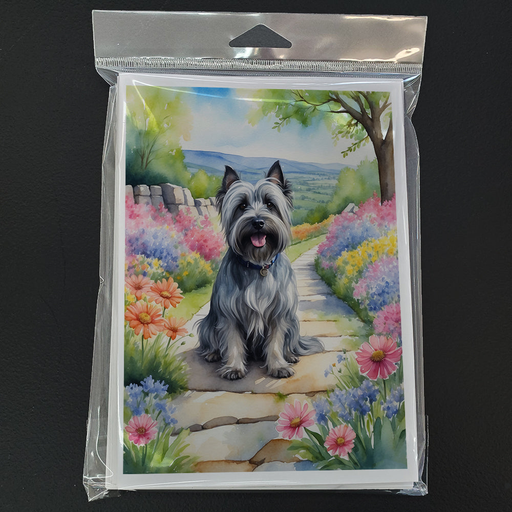 Skye Terrier Spring Path Greeting Cards Pack of 8 Blank Cards with Envelopes Whimsical A7 Size 5x7