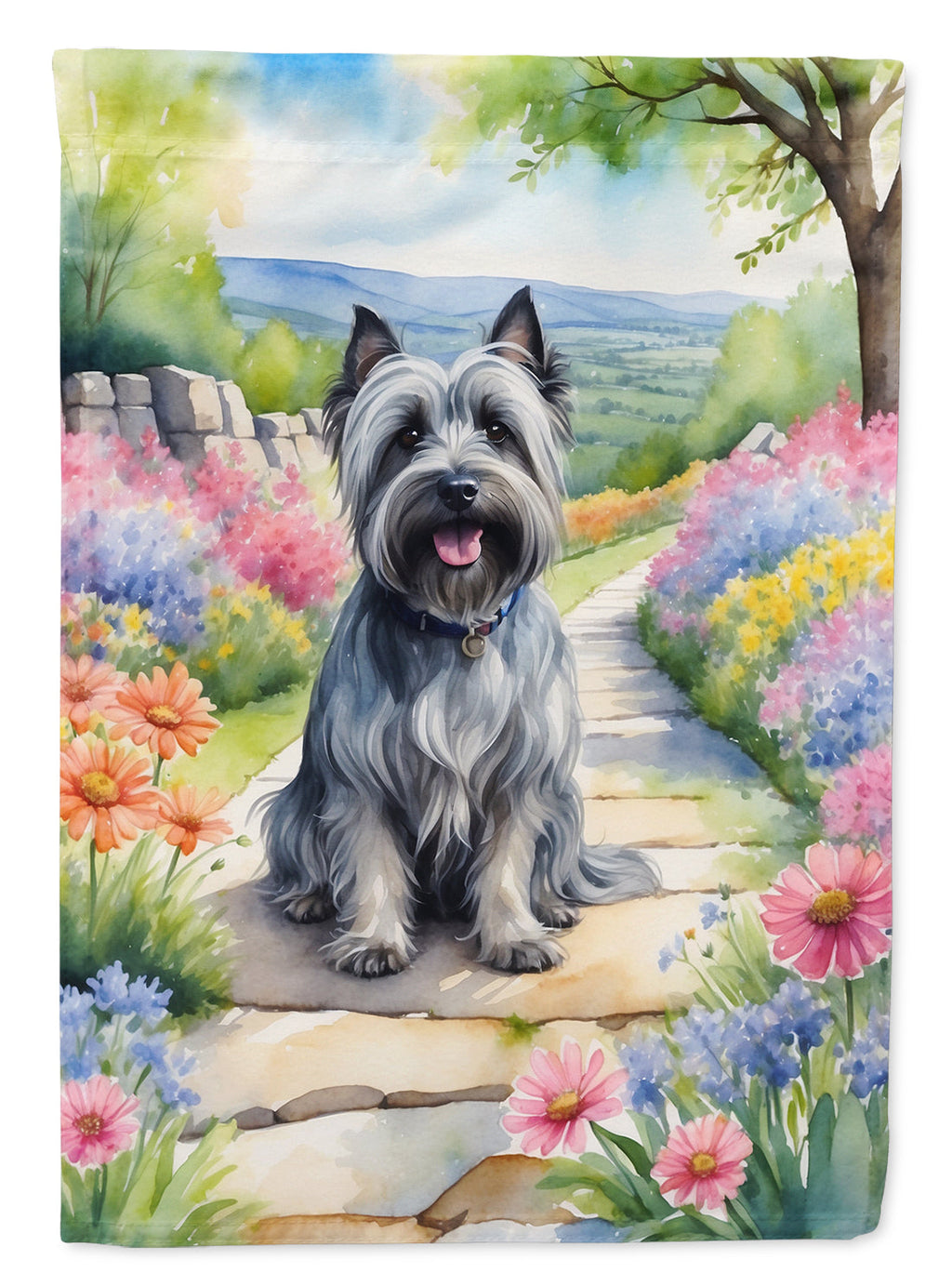 Skye Terrier Spring Path Garden Flag Mailbox Decorative Yard Banner Outside Patio Artwork for Flower Beds, Garden Size, Multicolor