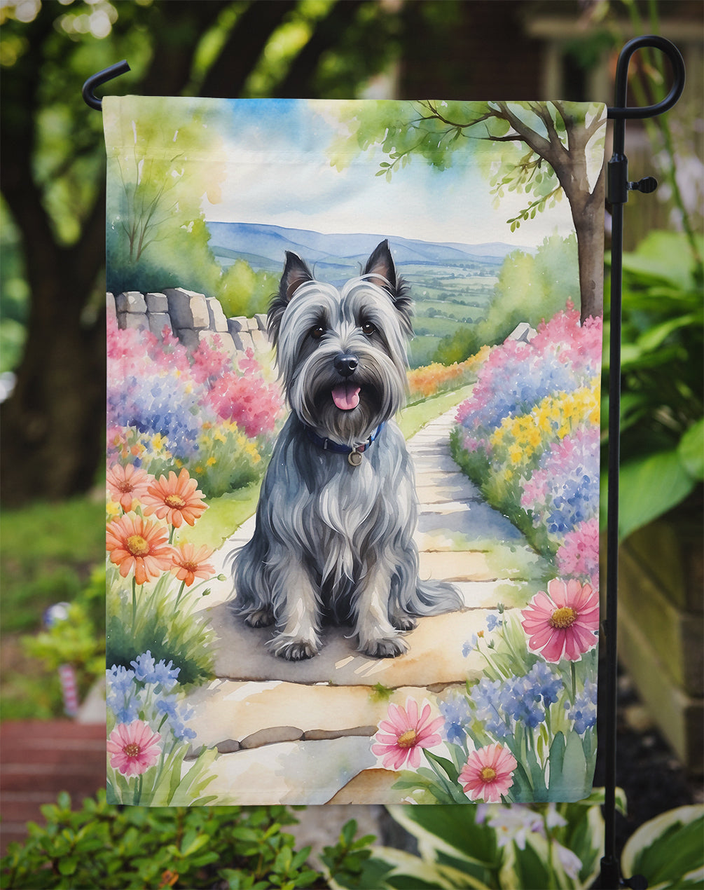 Skye Terrier Spring Path Garden Flag Mailbox Decorative Yard Banner Outside Patio Artwork for Flower Beds, Garden Size, Multicolor