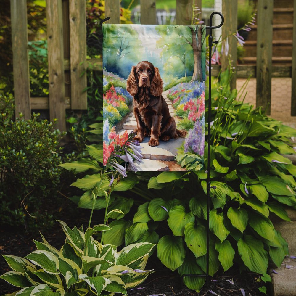 Sussex Spaniel Spring Path Garden Flag Mailbox Decorative Yard Banner Outside Patio Artwork for Flower Beds, Garden Size, Multicolor