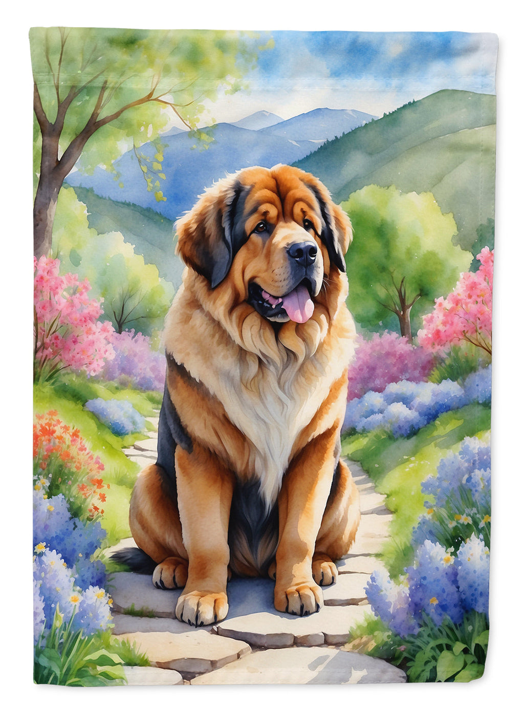 Tibetan Mastiff Spring Path House Flag 28x40 Porch Sleeve Pole Decorative Outside Yard Banner Artwork Wall Hanging, Polyester