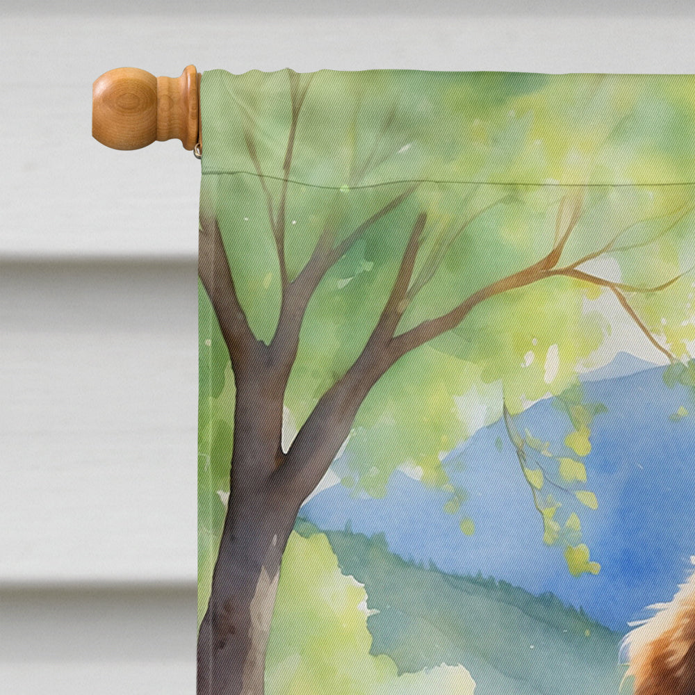 Tibetan Mastiff Spring Path House Flag 28x40 Porch Sleeve Pole Decorative Outside Yard Banner Artwork Wall Hanging, Polyester